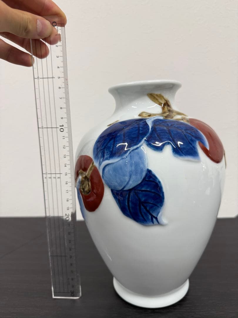 ★柿右衛門様式★色絵柿図花瓶 壺 飾り壺 高さ約28cm 共箱なし★