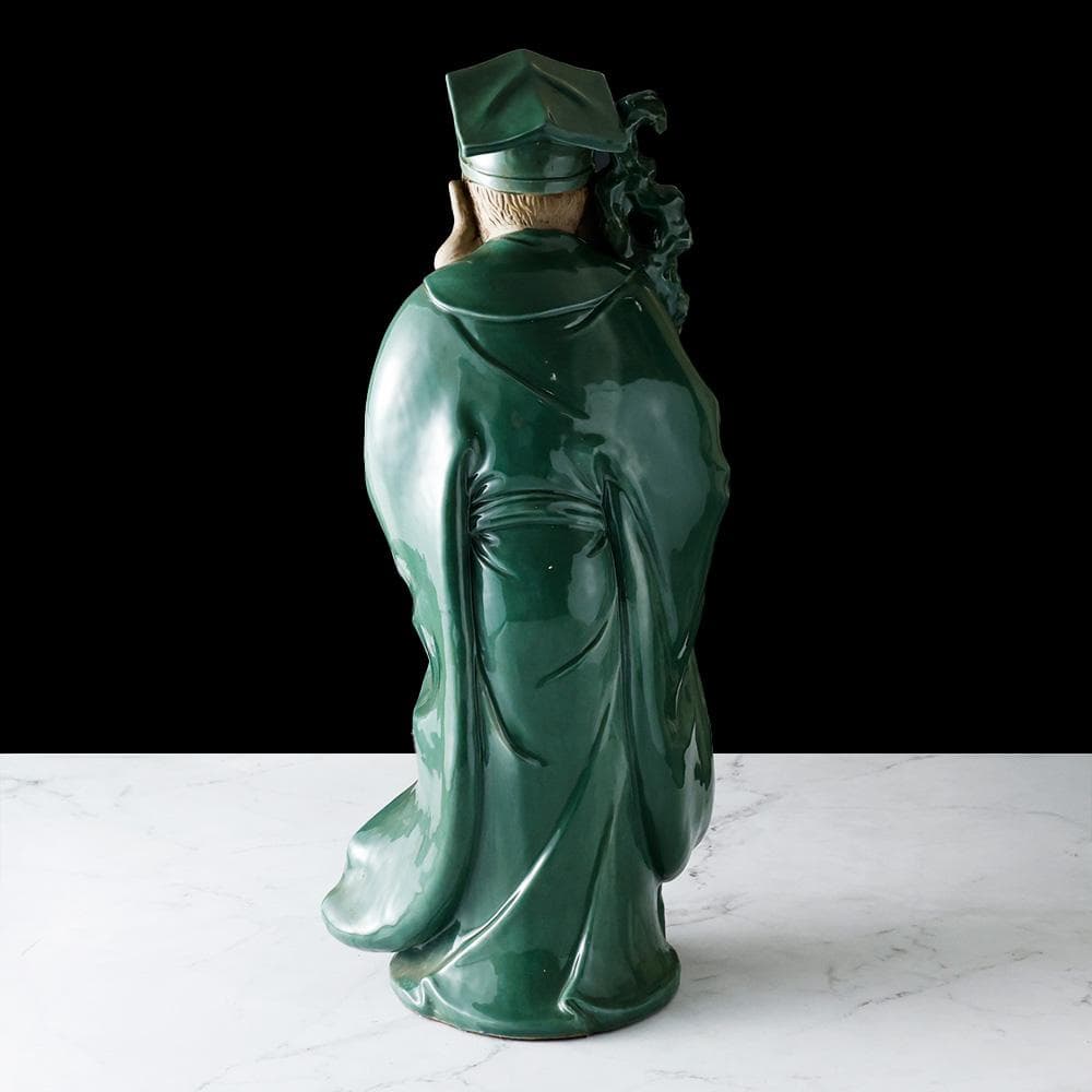 九谷焼 八幡窯 青磁 寿老人像 高65cm 置物 縁起物 東洋彫刻 古美術品