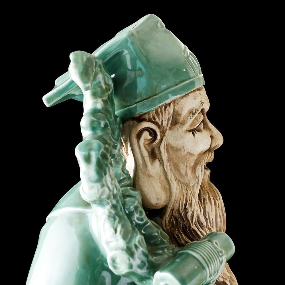九谷焼 八幡窯 青磁 寿老人像 高65cm 置物 縁起物 東洋彫刻 古美術品