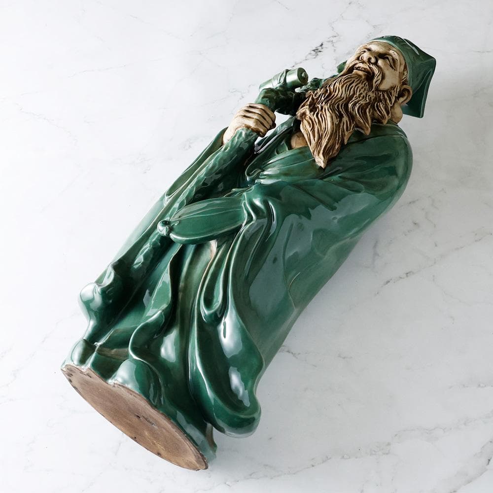 九谷焼 八幡窯 青磁 寿老人像 高65cm 置物 縁起物 東洋彫刻 古美術品