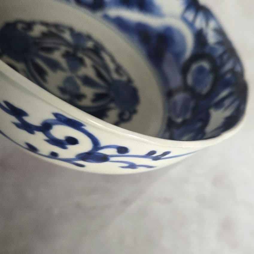 古伊万里　染付　鉢　深鉢　花唐草　江戸時代　骨董　金継ぎ　アンティーク