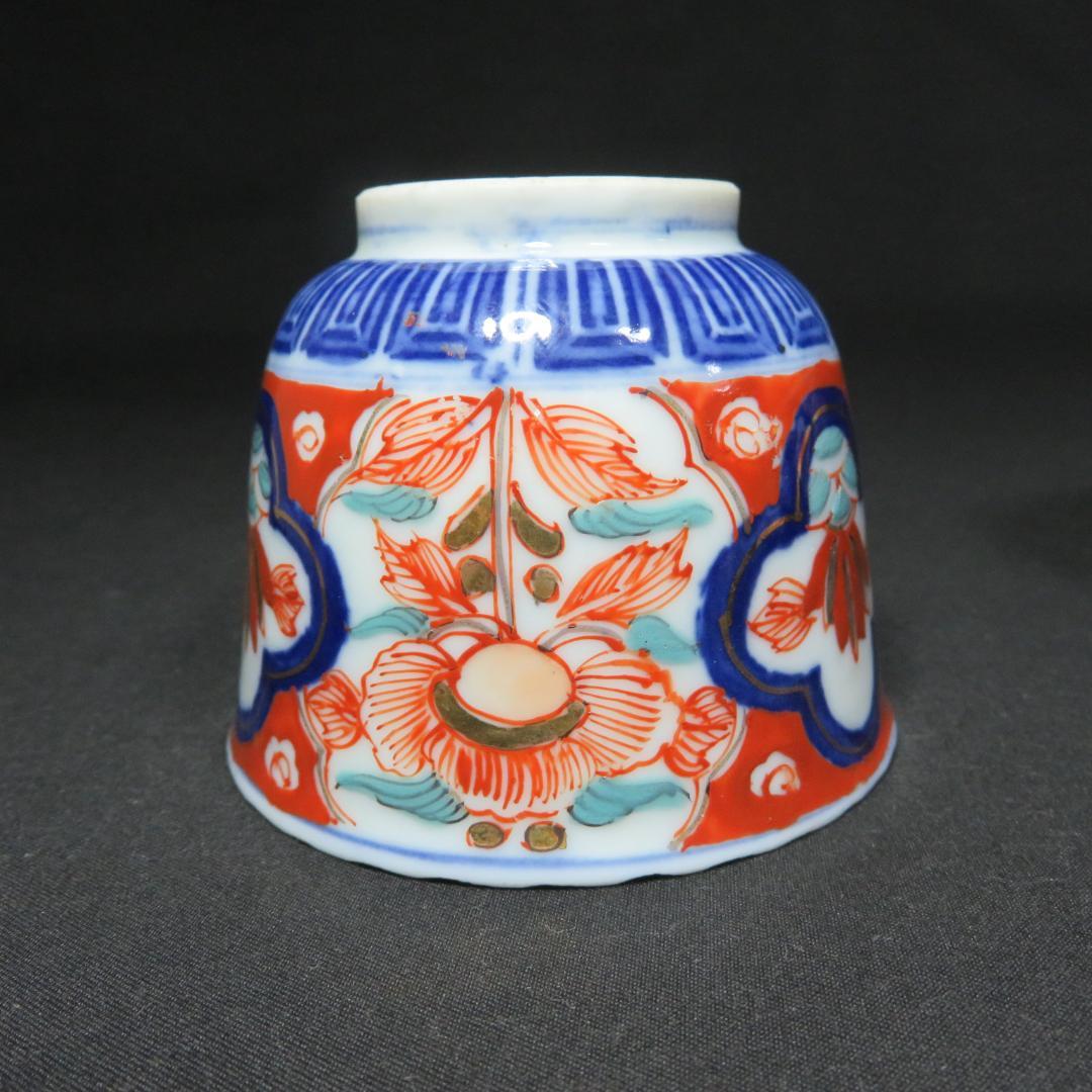 蕎麦猪口 向付 5客 色絵付 窯傷 花文様 金彩 明治 大正