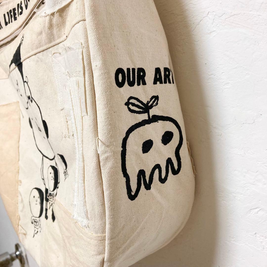 ハンドメイド　ショルダーバック柿渋染めオリジナルイラスト