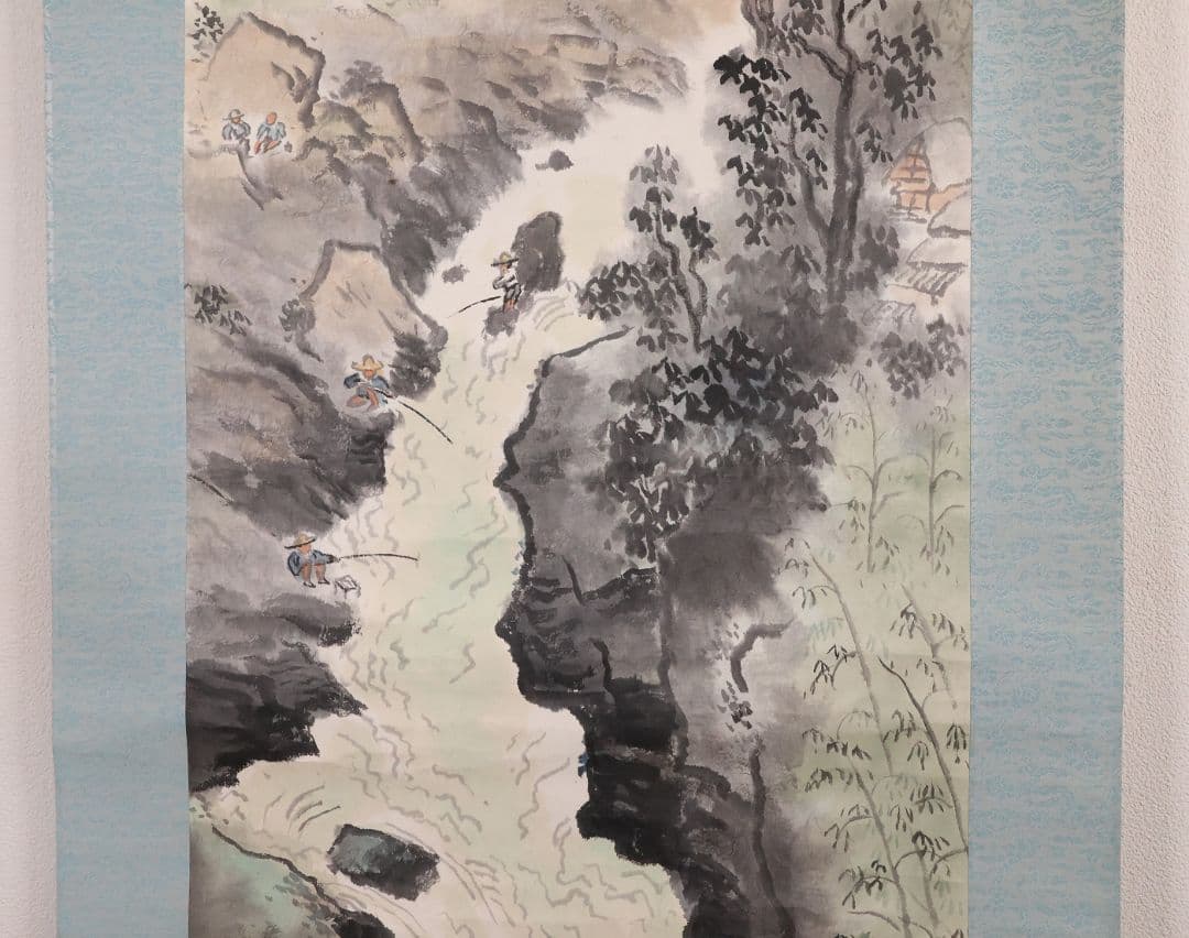 【真作】日本画 中島菜刀 吉野川鮎戸瀬図 紙本 掛軸 山水風景 鳥取 MB254