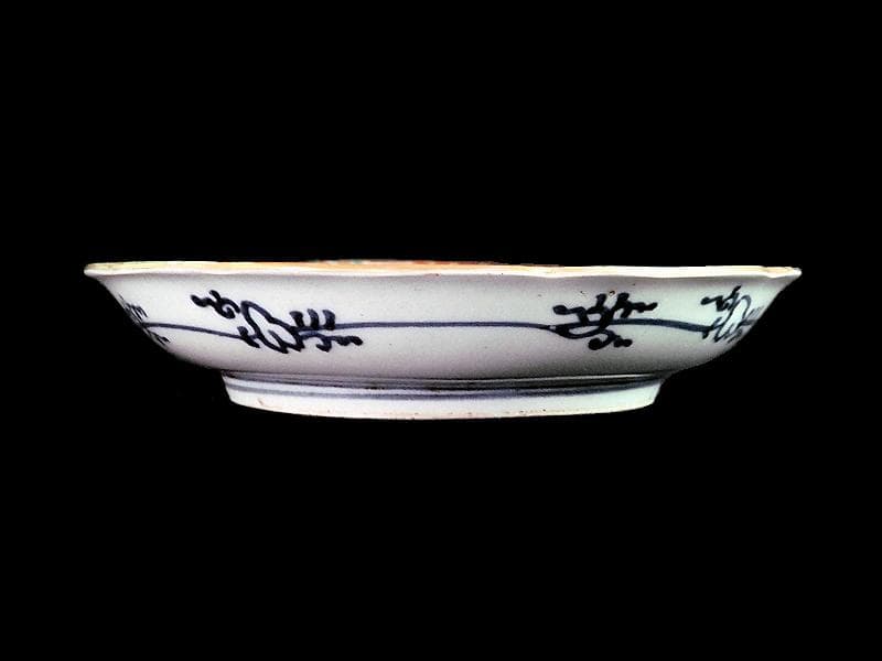 古伊万里　色絵　芭蕉葉に花の図　５寸皿　２枚　A674AS-CFw