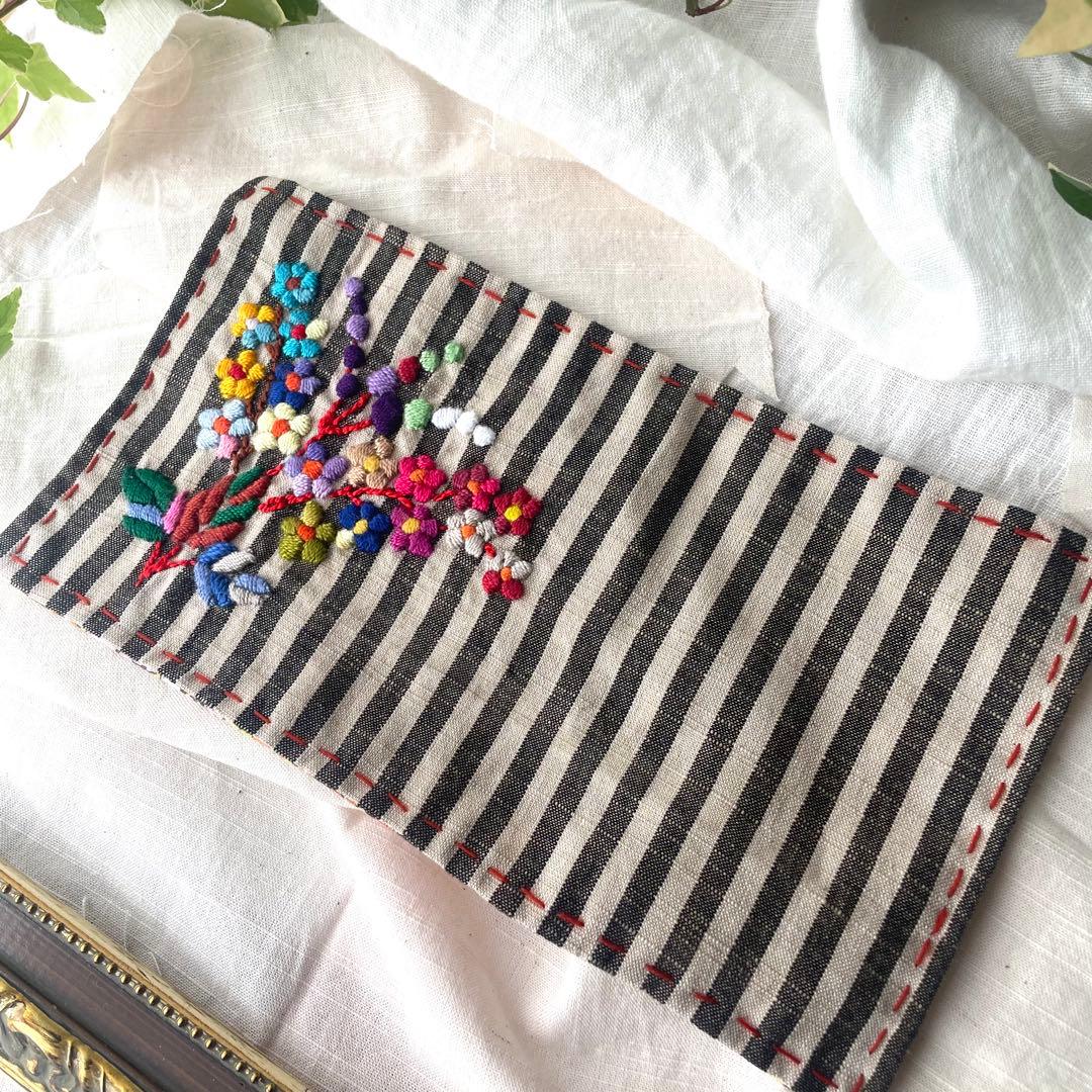 【 La Renaissance 】会津ストライプ 咲き誇る小花 祈り刺繍マット