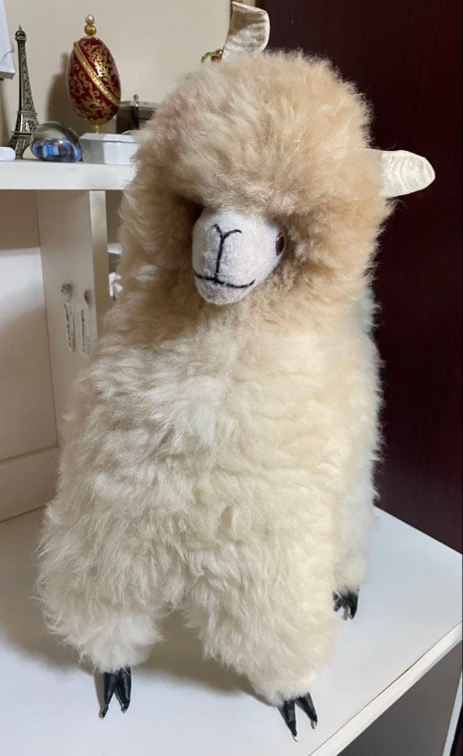 クリームアルパカ ぬいぐるみ アルパカ原毛 ペルー製 60cm ふわふわの毛並