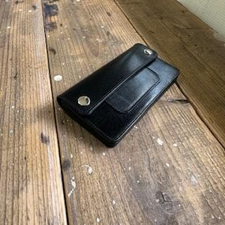ロングトラッカーウォレットハーフフラップ　栃木レザーブラック　シルバー