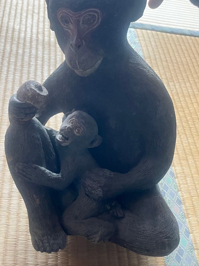 明治三十年銘 親子猿 陶器　置物 古美術 猿　骨董品
