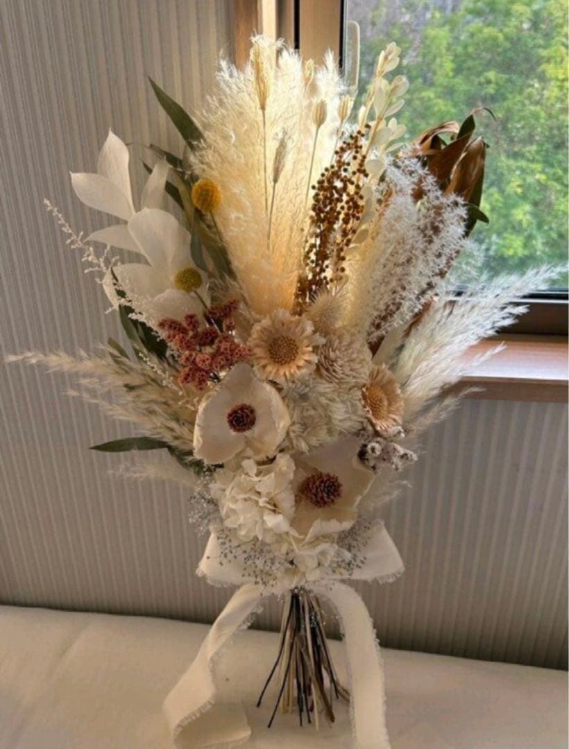54cm ドライフラワー ブーケ ウェディングブーケ ホワイト ベージュ　結婚式