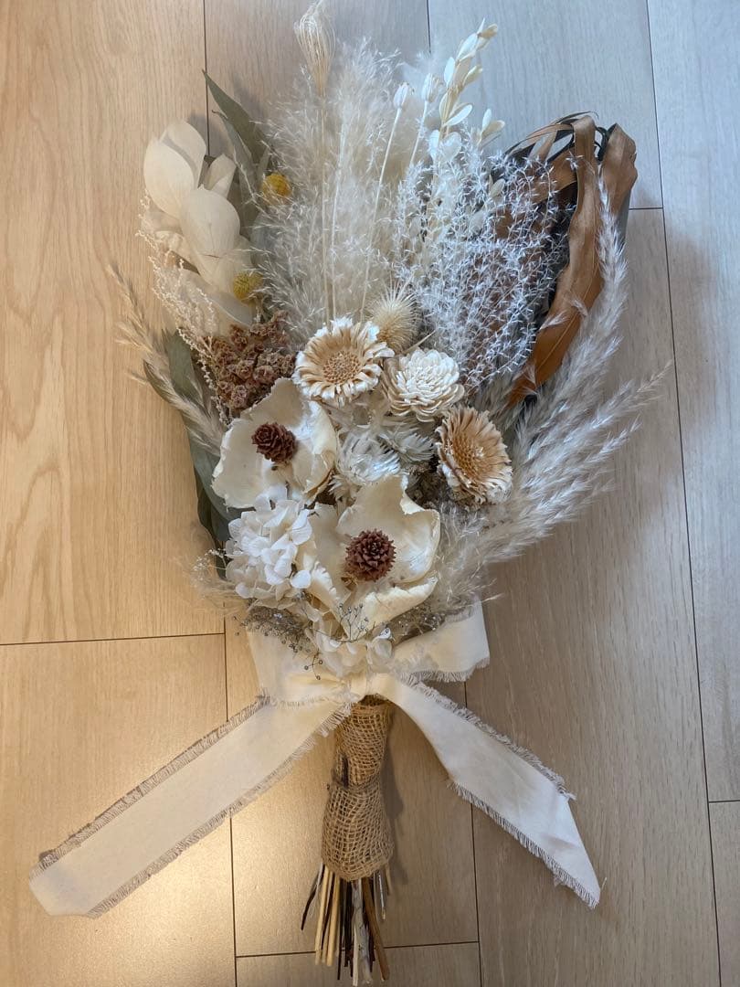 54cm ドライフラワー ブーケ ウェディングブーケ ホワイト ベージュ　結婚式