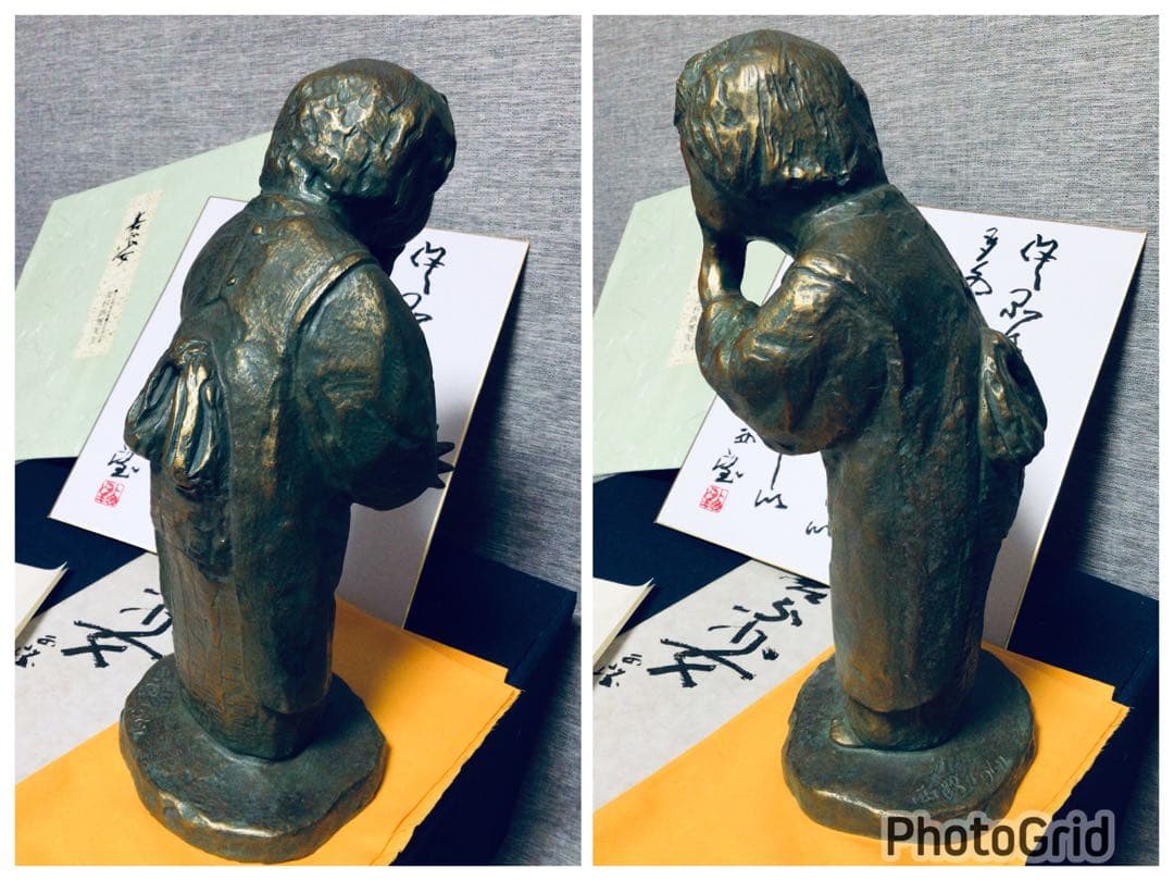 真作 彫刻界の巨匠 北村西望 不朽の名作『喜ぶ少女』ブロンズ像 共箱つき 未展示