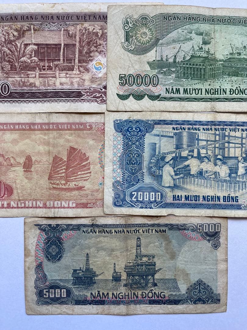 ベトナム紙幣　ベトナムドン　セット５枚　5000-100000ドン