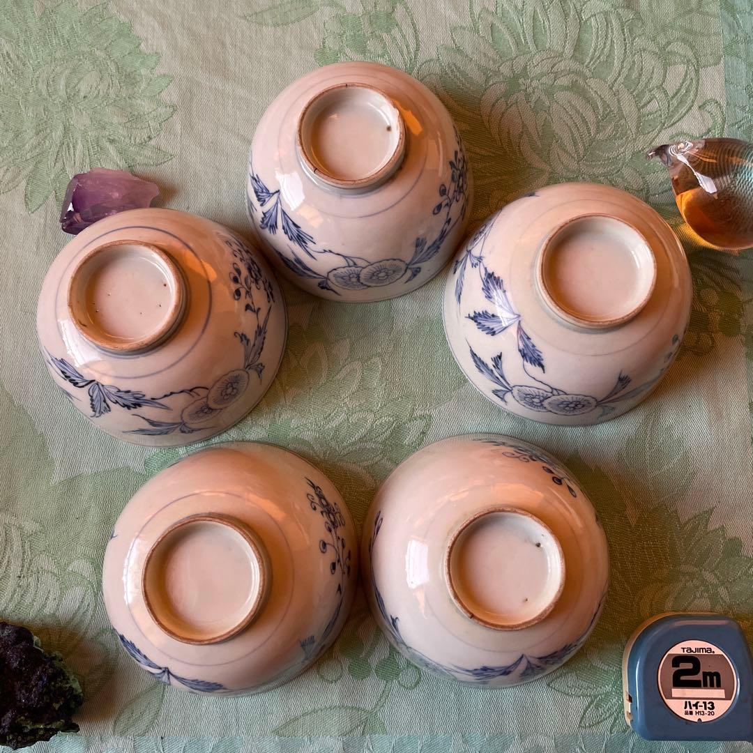 古伊万里　染付　蓋付飯茶碗　5客