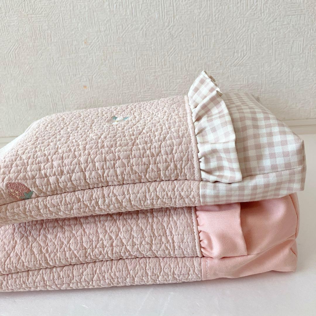 レッスンバッグ 上履き入れ　　ヌビ　いちご刺繍