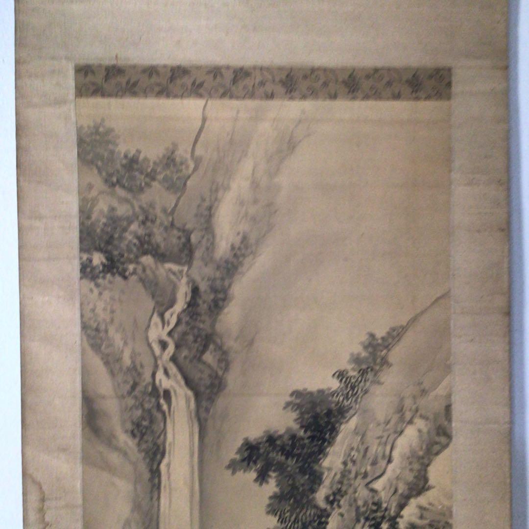No3454掛軸　在銘　稲香　山水図　絹本　中国画　古画　古美術　時代　送料無料