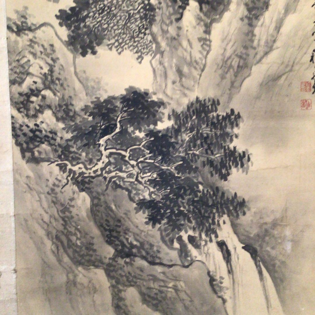 No3454掛軸　在銘　稲香　山水図　絹本　中国画　古画　古美術　時代　送料無料