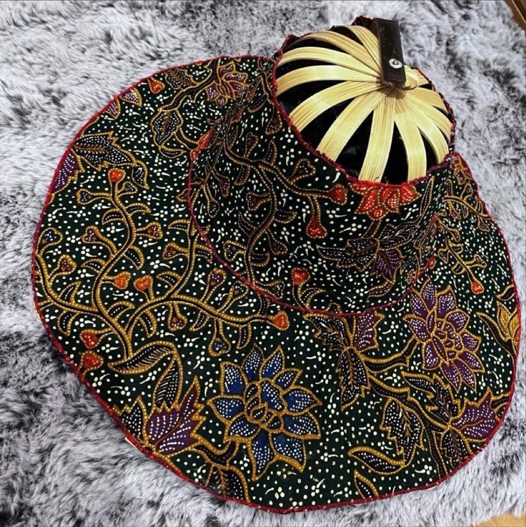 竹 帽子 バンブー ハット ハンドメイド バティックスタイル 花柄 帽子
