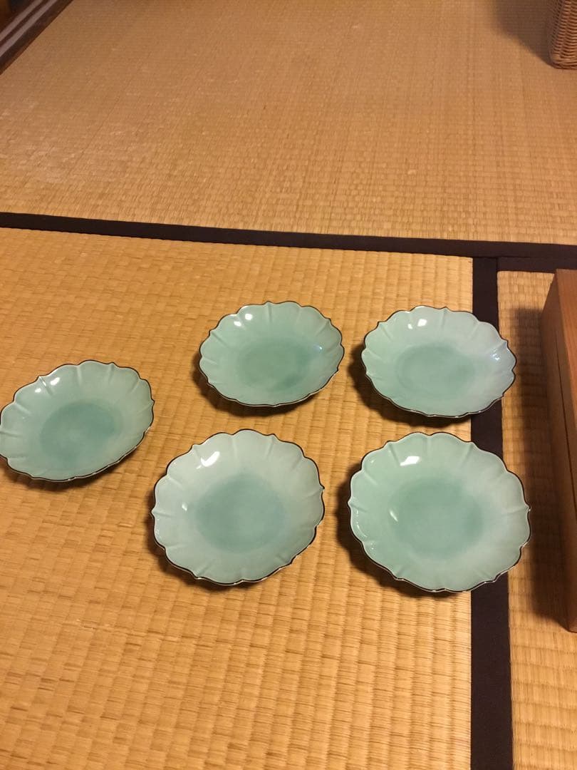 深川製磁・百年庵・笹青磁、5枚　再値下げしました。