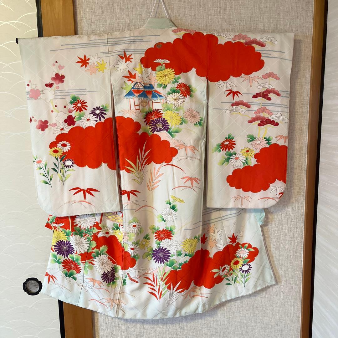 【七五三3歳　昭和レトロ　着物・長襦袢・作り帯の3点セット