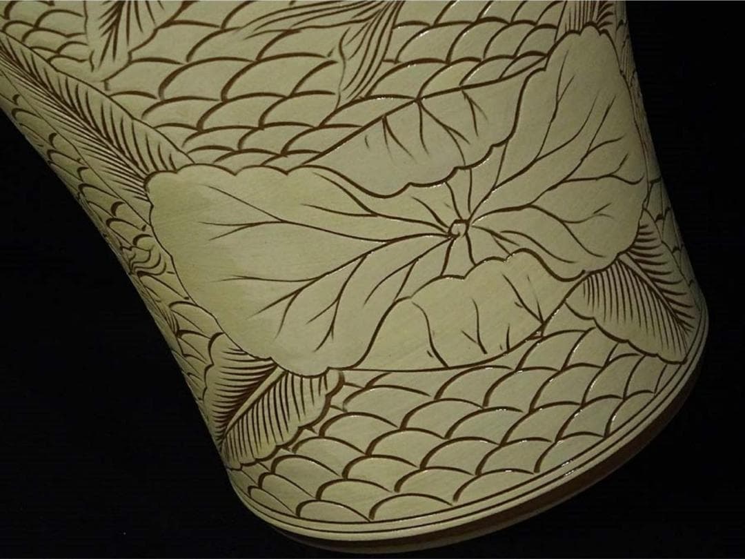 時代物 韓国美術 龍岩窯 鯉陰刻 花瓶 高約36cm 花器 箱付 c06193