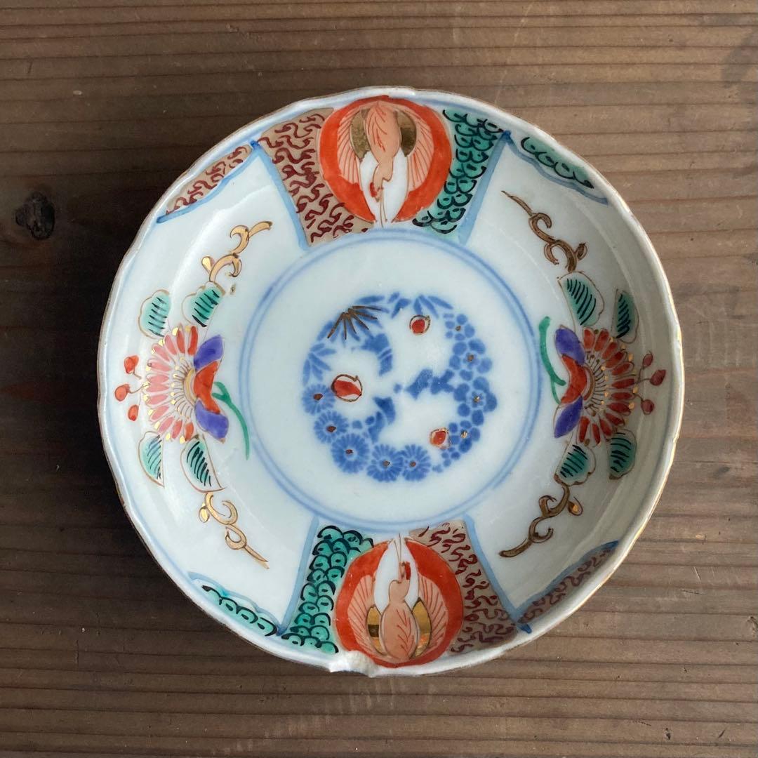 金彩赤絵鶴唐花皿　伊万里焼や大聖寺伊万里、林九郎窯や古伊万里、九谷焼や龍峰窯好き