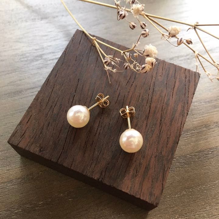 本真珠 ひと粒ピアス 14kgf