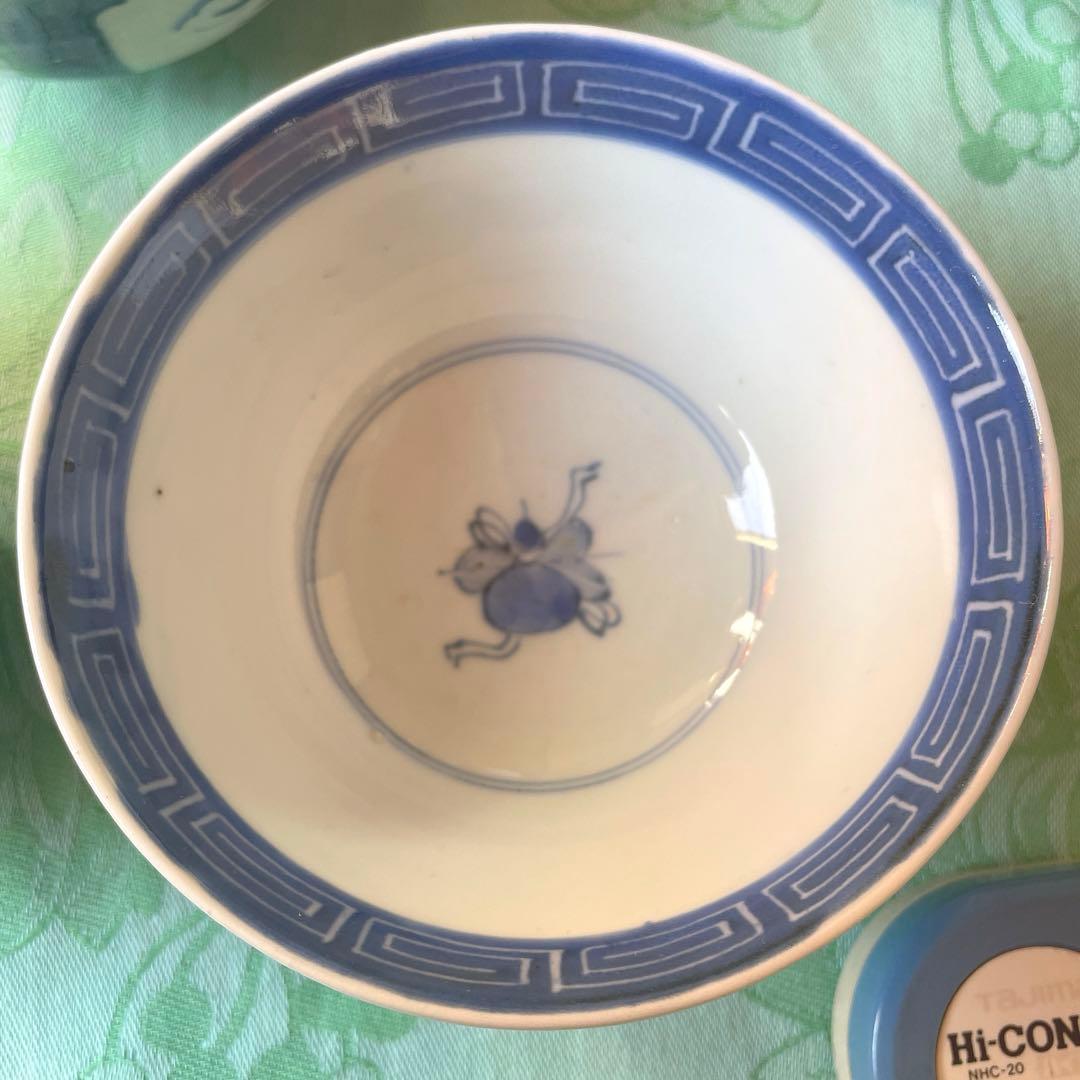 古伊万里　染付　墨弾き　蓋物　3客