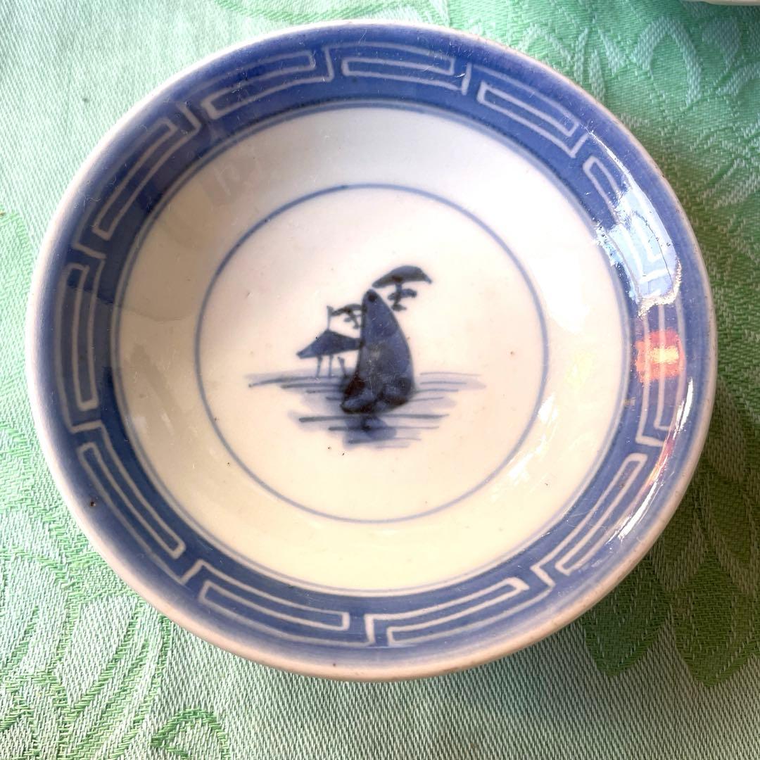 古伊万里　染付　墨弾き　蓋物　3客