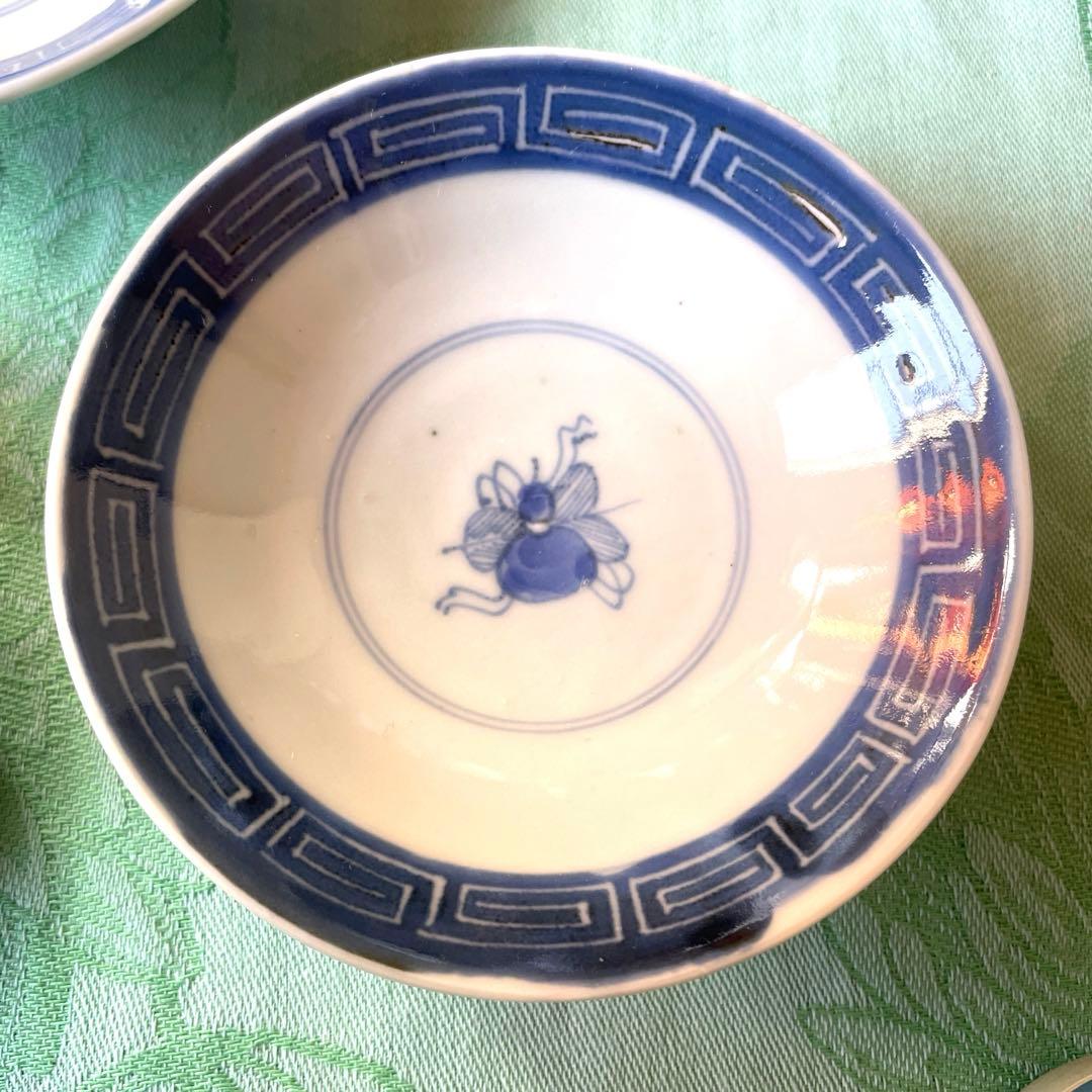 古伊万里　染付　墨弾き　蓋物　3客