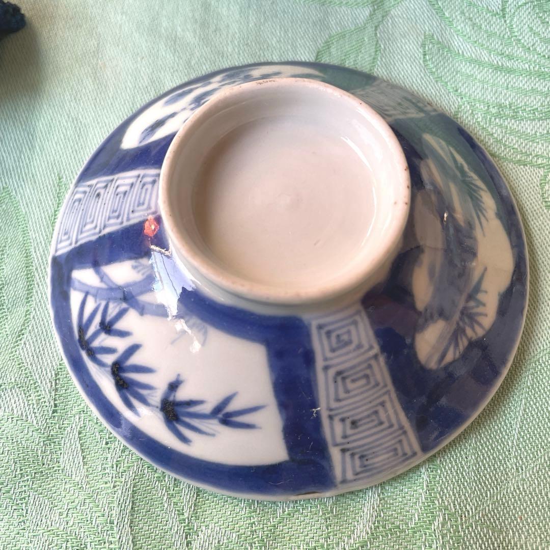 古伊万里　染付　墨弾き　蓋物　3客