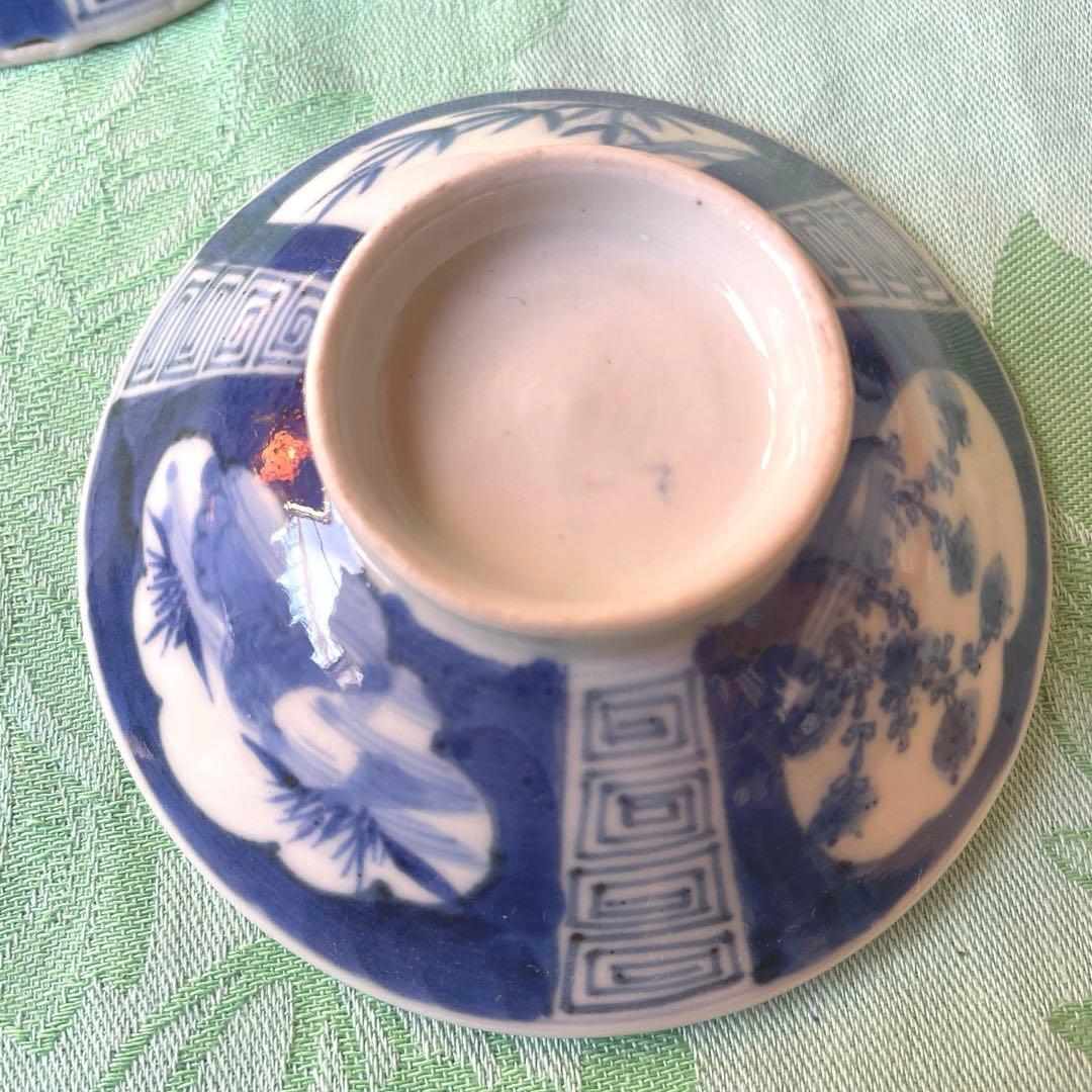 古伊万里　染付　墨弾き　蓋物　3客