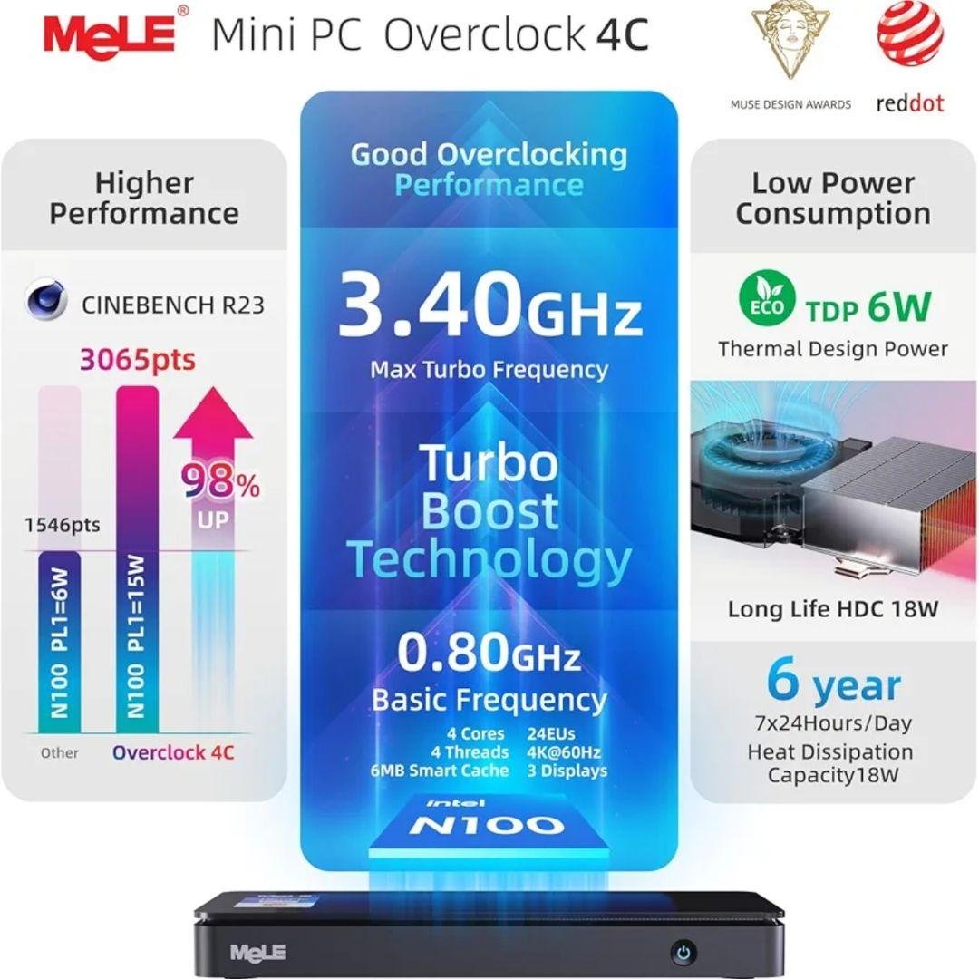 MeLE Mini PC Overclock4C｜N100/16GB/512GB