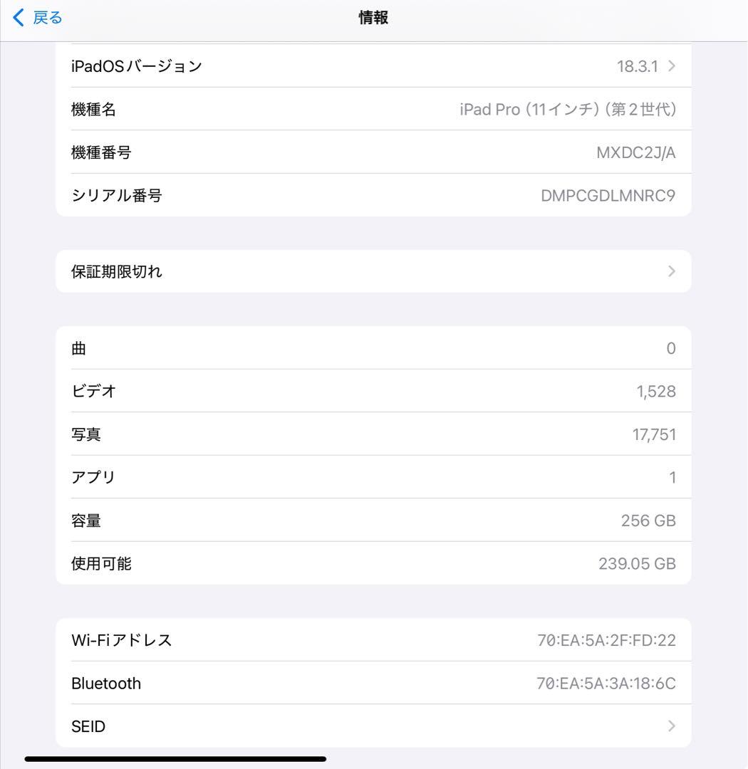 Apple iPad Pro 11インチ 256GBスペースグレー