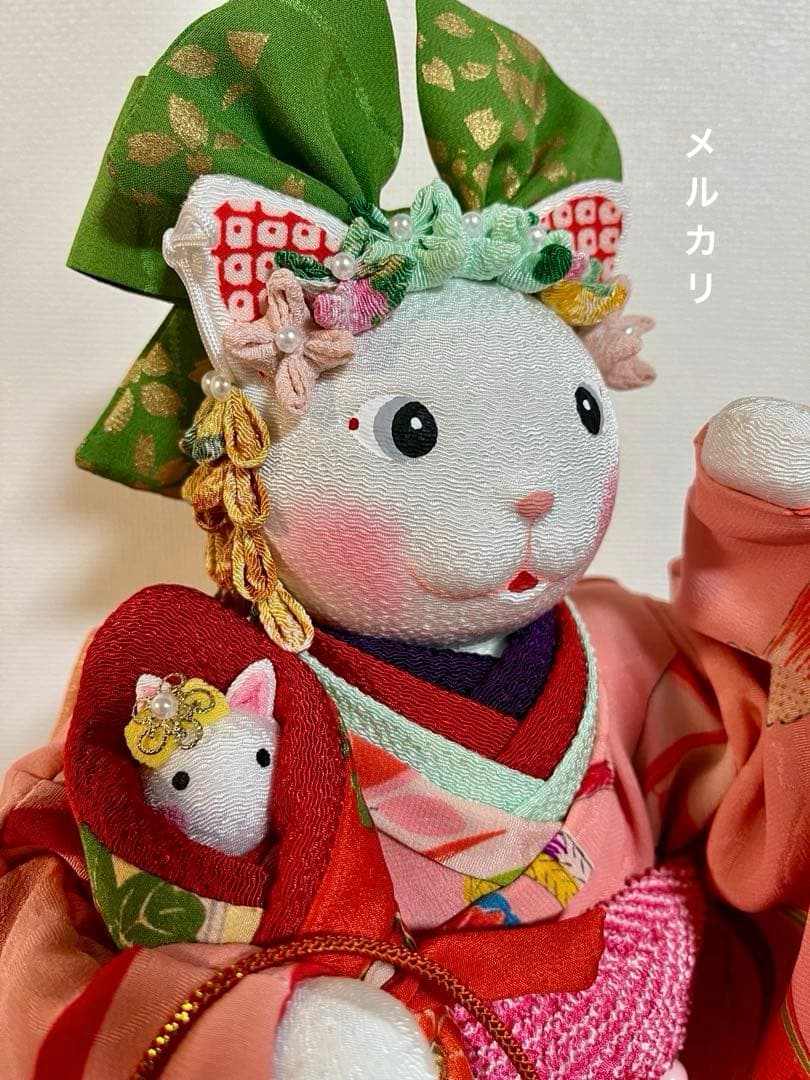 ㉑ねこの創作人形　招き猫　ちりめん細工