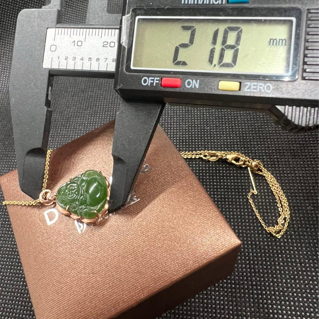 18K使用天然高品質和田玉緑翡翠の布袋彫手作りペンダントトップ ★AB852