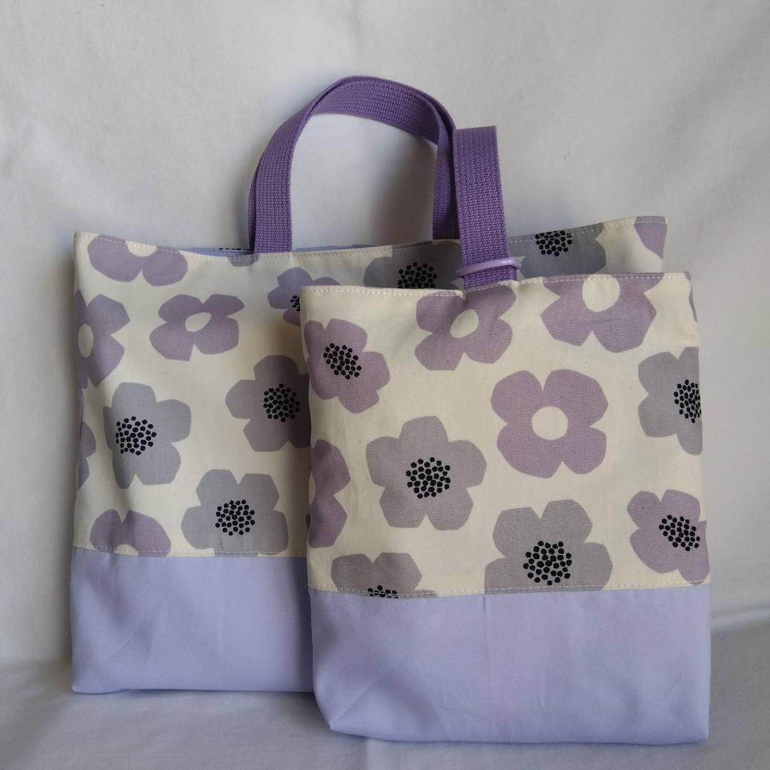 北欧 花かご レッスンバッグ 上靴袋 体操服袋 入学3点セット パープル