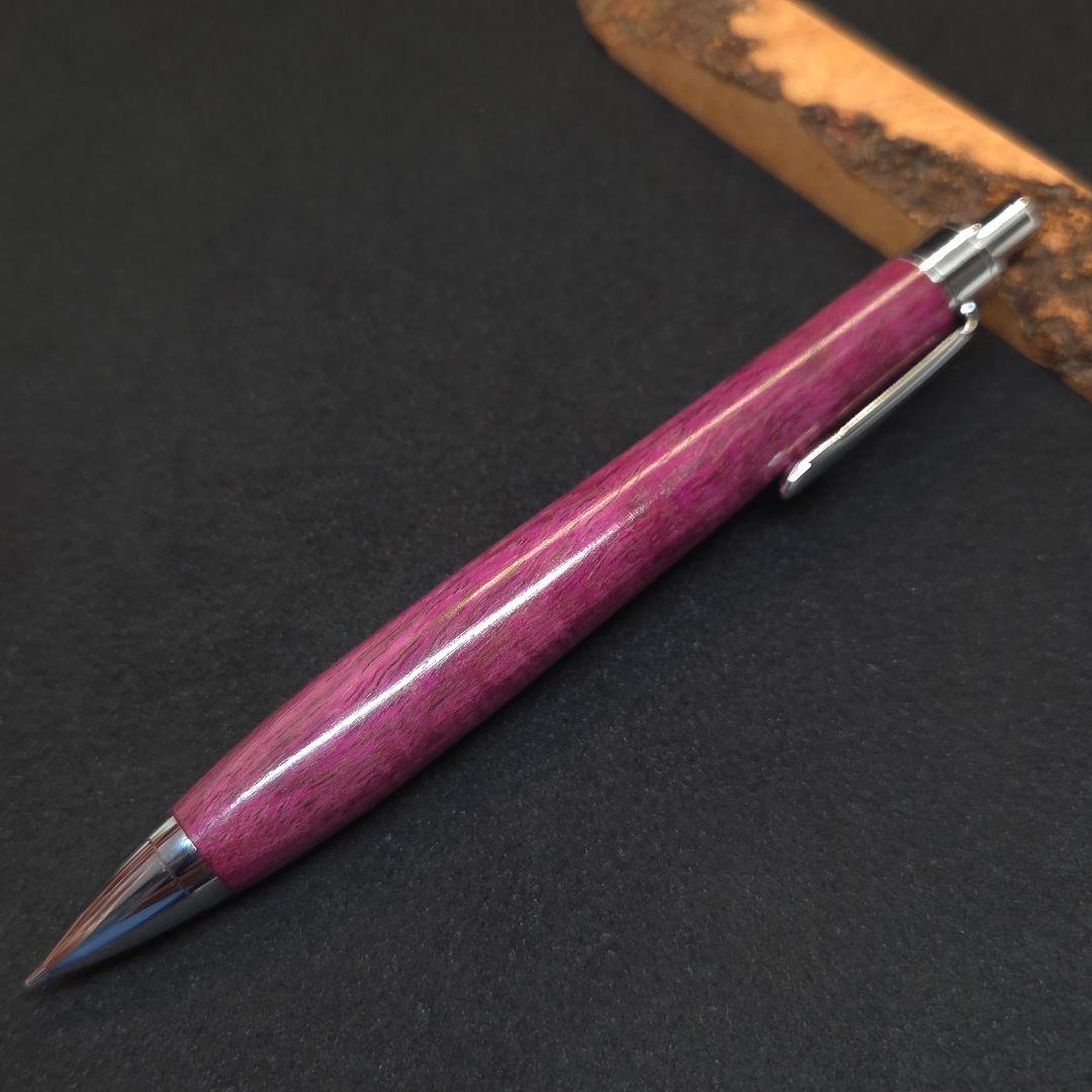 No.38ハンドメイド木軸シャーペンパープルハート縮み杢