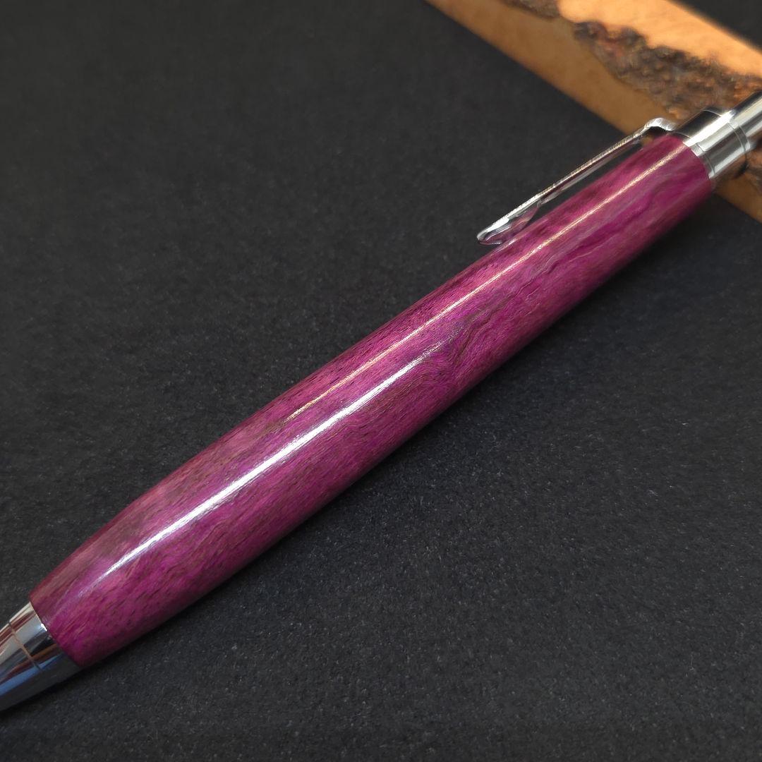 No.38ハンドメイド木軸シャーペンパープルハート縮み杢