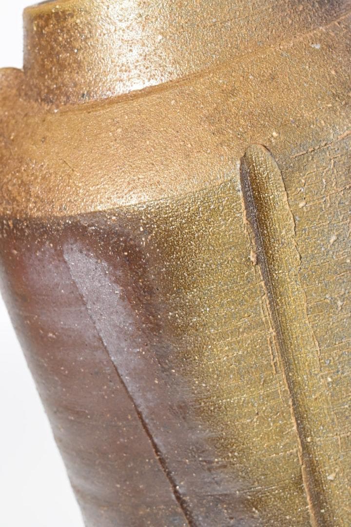 人間国宝 藤原雄 作 備前 耳付花入 共箱・共布・栞付き 備前焼 花入れ