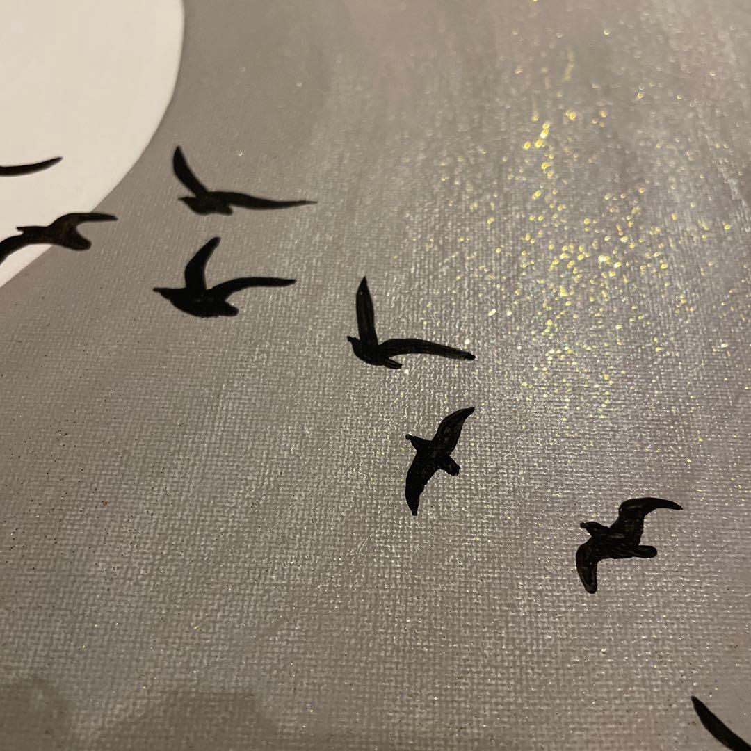 月と鳥の現代アート｜浮世絵　絵画　アートパネル　壁掛け　和モダン　インテリア　黒