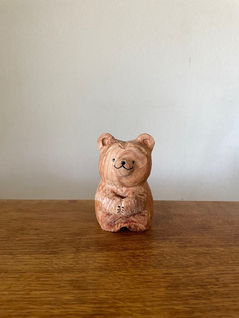 オーダー　小さな木彫りのクマさん　一輪挿し