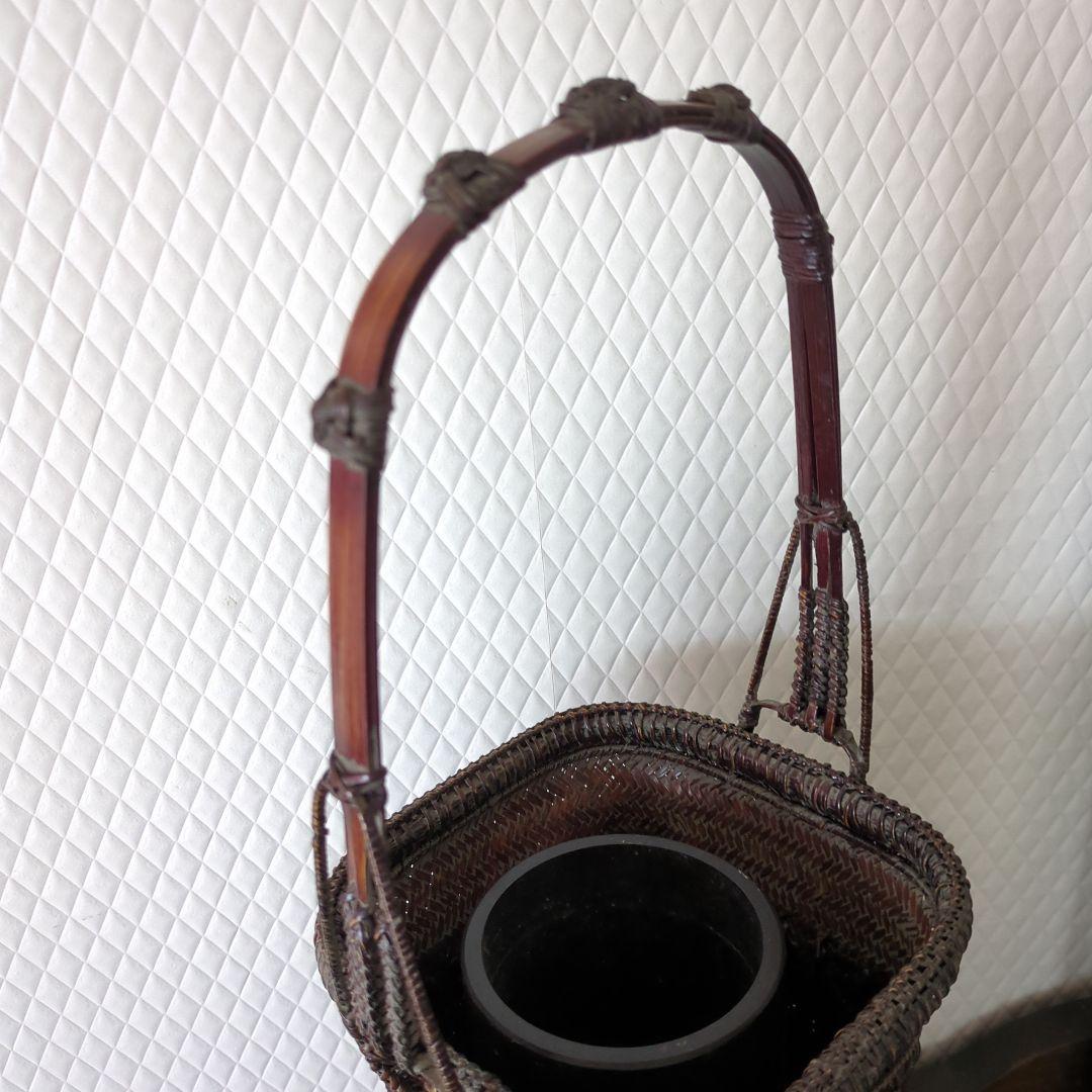 骨董　花入　宝山　大型　天然　編籠　木製　生花　花籠　茶道具