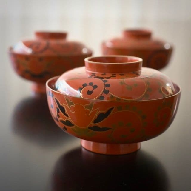 アンティーク 古道具 蒔絵 唐草 漆 椀 汁椀 朱色 2客
