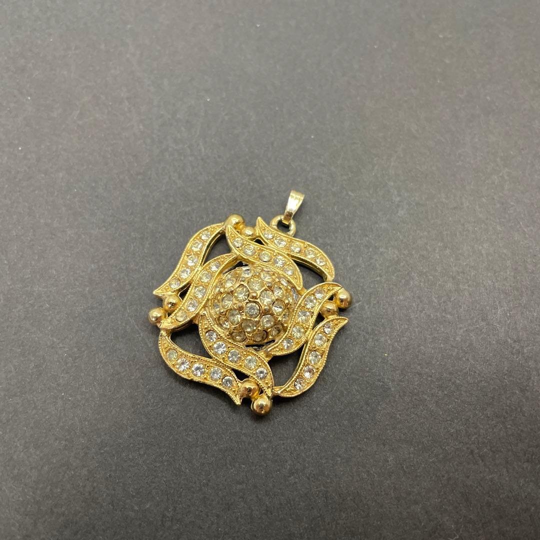 FLORENZA ハンドメイド 花形ペンダント 金メッキ クリスタル