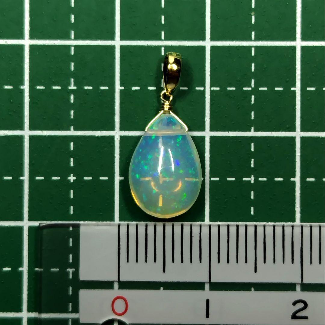 No.1206【K18】大粒 プレシャスオパール ピンファイヤー 平ドロップ
