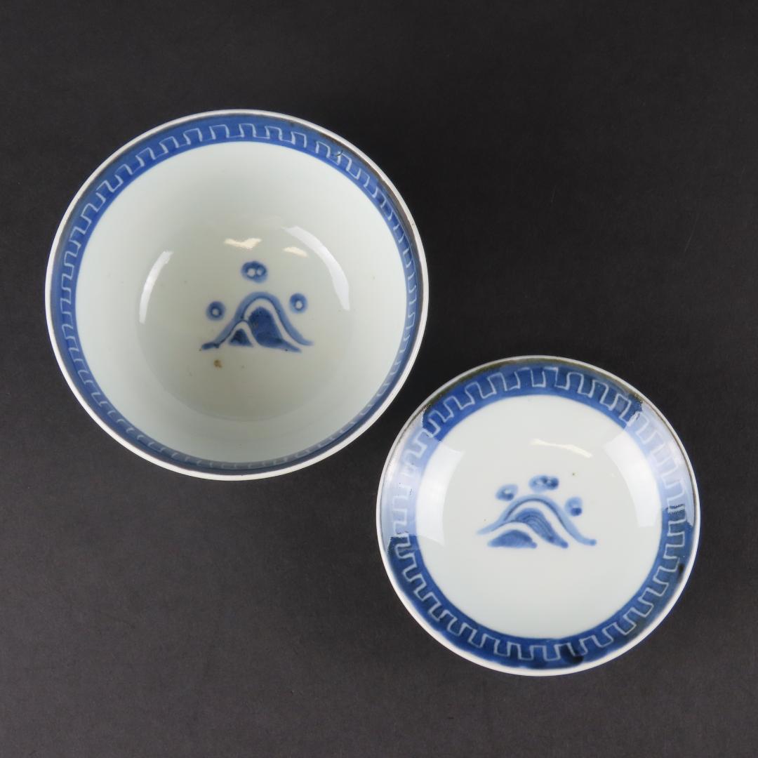 ⭕311 古伊万里 染付 網目文様 蓋茶碗２客 無傷 江戸時代/唐草文様