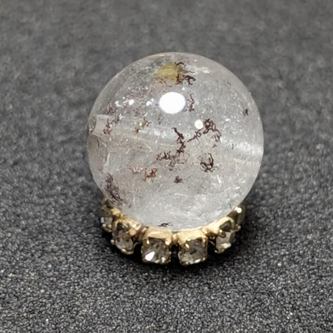 【白金色の結晶が素敵】プラチナルチルクォーツ 一点物 9ミリ 粒売り 貫通穴あり