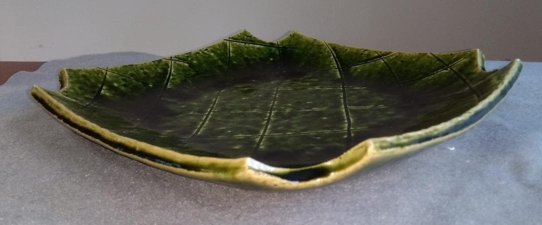 美濃焼の名工 大嶋久興【子の日窯】　織部希少美品逸品　四方角切り大皿