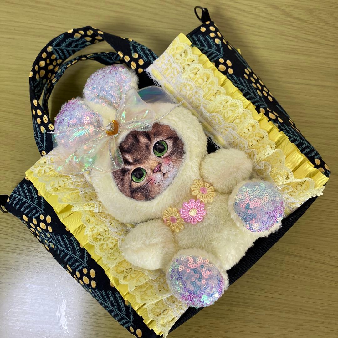 や*ん様 コヤンイサムチョン　フリルレース　帆布　ミモザ　横34縦22マチ10㎝